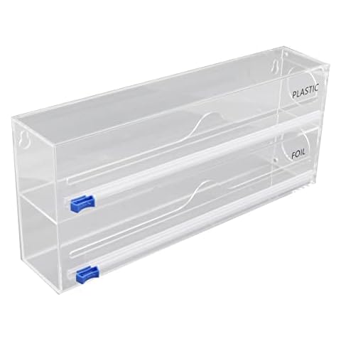 SUDEG 2 in 1 Wrap Dispenser, Acrylic Foil Dispenser,Foil Dispenser with Cutter, Plastic Wrap Dispenser,Foil and Wax Paper Organizer Holder for Kitchen Drawer/Cabinet Storage Cover