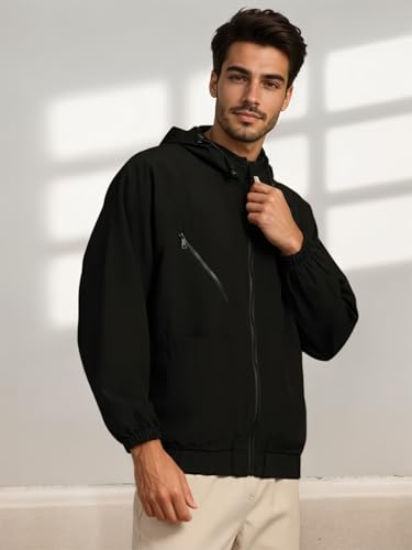 Image of CHKOKKO Sunscreen Jacket for Men Windcheater Hooded Zipper Sports Jacket | UV Protection | Sun Protective | Lightweight Water Resistant | Riding Biker | Outdoor Travel Gym Running