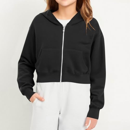 Girls Zip Up Hoodie Y2K Oversized Cropped Hoodies Trendy Long Sleeve Drop Shoulder Pocket Casual Sweatshirts Jackets3