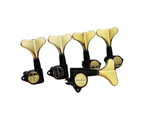 Guyker Guitar Bass Tuners (3R + 2L) - 1:17 Ratio Headstock Sealed Tuning Key Pegs Machine Head Replacement for Electric Jazz Bass or Precision Instruments - Black+Gold