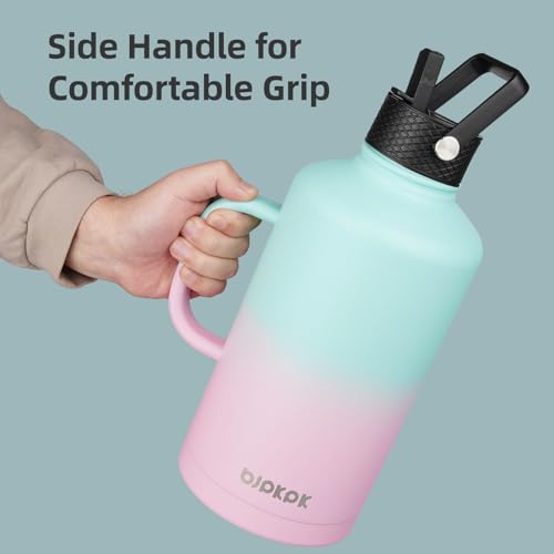 Image of BJPKPK 1 Gallon Water Bottle Insulated with Straw Lid, 128oz Large, Stainless Steel Water Bottles with 3 Lids and Paracord Strap, Double Wall Vacuum Metal Water Jug,Marshmallow