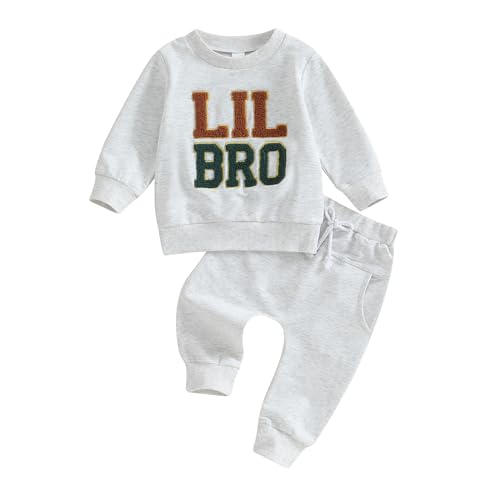 Image of Karuedoo Big Brother Little Brother Matching Outfits Toddler Baby Boy Big Bro Lil Bro Embroidery Sweatshirt and Pants Set