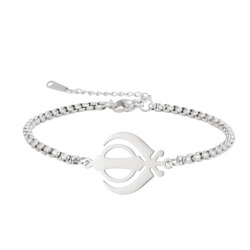 LIKGREAT Pulsera Sikhism Khanda Símbolo Sikh Justicia Acero Inoxidable India Pulsera Religiosa para Mujeres Hombres (Plata)