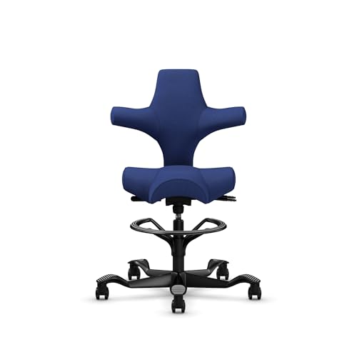 Image of HAG Capisco Sit to Stand Chair-Black Frame-Upholstered Cobalt Blue-with Foot Ring