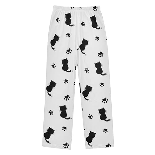 Boys' Pants Black Cat Paw Prints Pink Long Bottoms Jogger Pants Elastic Waist Trousers with Pockets S-XL