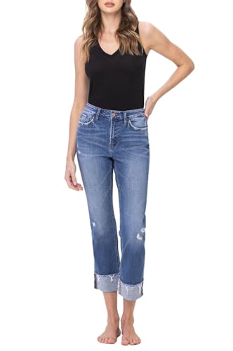 Flying Monkey - High Rise Regular Straight with Cuffs Jeans - F5145