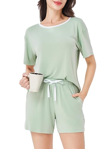 DAVID ARCHY Viscose from Bamboo Pajamas for Women Cooling Ultra Soft Short Sleeve Lightweight Comfy 2 Piece Pj Sets Sleepwear