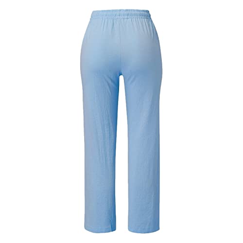 Women's Straight Leg Long Pants Elastic High Waist Drawstring Loose Casual Pants Solid Color Trousers with Pockets4