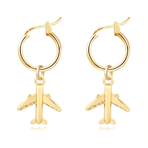 Tiny Airplane Jet Plane Hoop Earrings Gold Silver Plated Unique