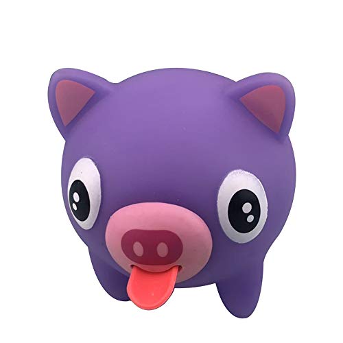 Tianbi Purple Animal Squeeze Toy, Talking Tongue Out Stress Relief Fidget Hand Ball, All Ages, Unisex, Purple Pig, 9.5 cm x 7 cm