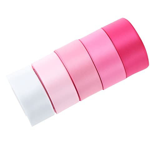 Mayreel Pink Satin Ribbon 1" Pink Ribbon For Gift Wrapping Crafts Wedding Bridal Shower Mother's Day Decorations, 5 Rolls Assortment, 10 Yards Each Color, Total 50 Yards #TOP3