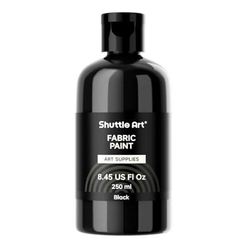 Shuttle Art Black Fabric Paint, 8.45 oz(250 ml) Fabric Paint for Clothes Permanent, Non-Toxic Textile Paint for DIY Arts & Crafts, T-Shirts, Shoes, Jeans, Ideal for Base Coverage, Blending & Detailing