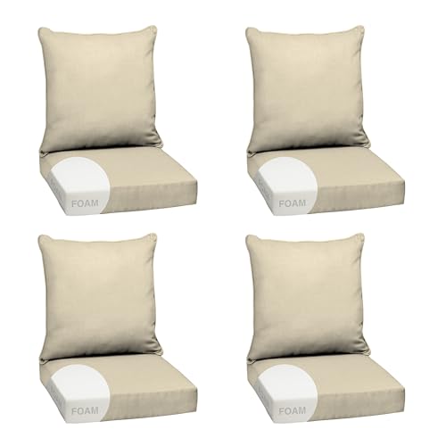 Image of Arden Outdoor Foam Deep Seat Cushion Set, 4-Pack, 24x24, Premium High-Density Foam, Never Flattens, Weather-Proof for Patio Chair Sofa Couch, Tan Leala