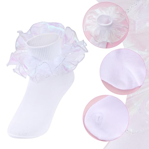 2 Pairs Toddler Girl Ruffle Socks Sparkling Big Ruffle Frilly Dress Socks for Girls4