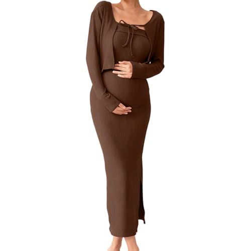 Robe et cardigan de grossesse tricotés en polyester extensible doux