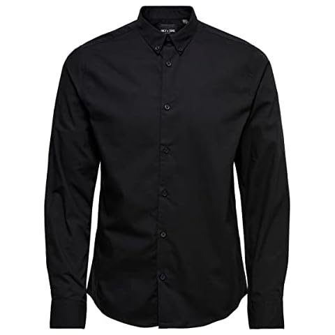 Only & Sons Men's Onspoplin Btn Down Shirt Ls Exp Re, Black, XL Cover
