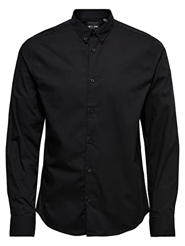 Only & Sons Onspoplin BTN Down Shirt Ls Exp Re Chemise, Noir, XL Homme