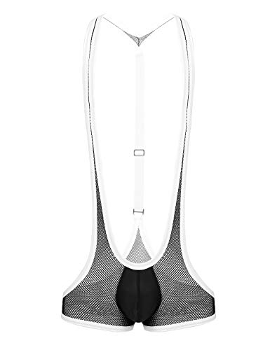 YiZYiF Men's See Through Mesh Fishnet Suspenders Wrestling Singlet Leotard Hipster Bodysuits