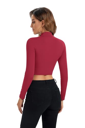Image of Womens Long Sleeve Crop Tops Lightweight Mock Neck Base Layer Shirts