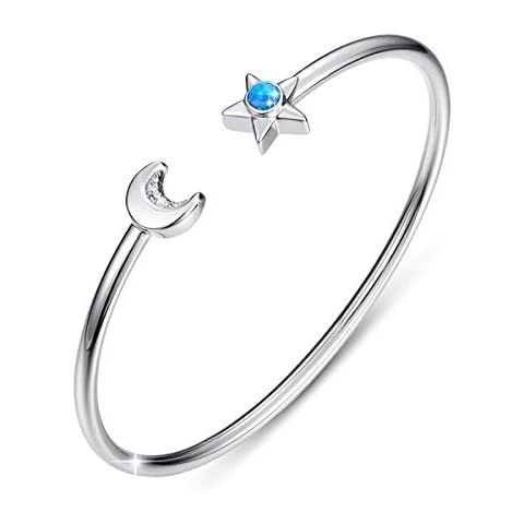 SIMPLGIRL Moon Star Cuff Bangle Bracelets for Women 18K White Gold Plated Open Bangles Opal Cuff Best Friend Friendship Relationship Bracelet Gift Cover