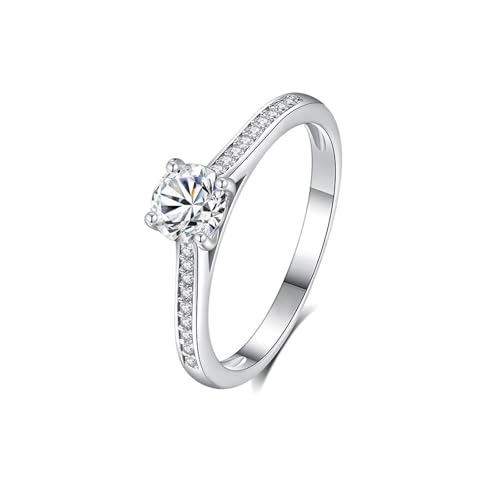 Anillo de compromiso de platino, anillo de compromiso, moissanite redondo clásico con oro blanco de 0,5 quilates, talla 62 (19,7)