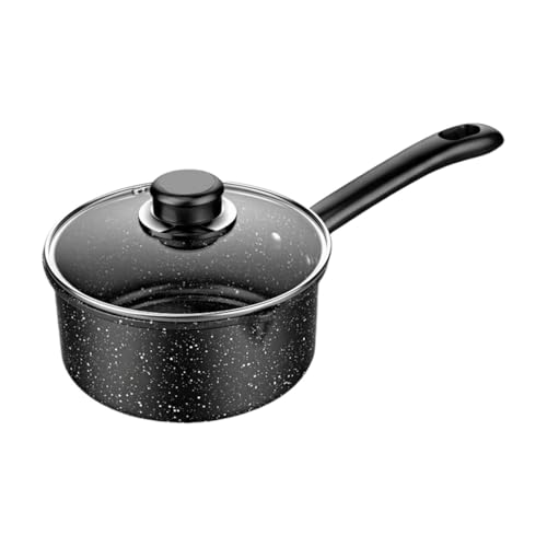 VHJAcuzig 片手鍋 ミルクポット 便利なマルチポット 小さい鍋 ミルクピッチャー ホーロー 調理器具 IH対応 深型 焦げ付きにくいフッ素加工 ガラス鍋蓋付き アウトドア 揚げ物やご飯調理 プレゼント 多機能 (A)