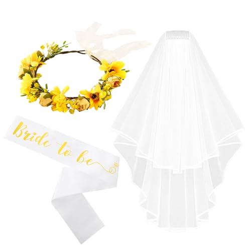 Cadeau de fiançailles : lot de 3 décorations florales She Found Her Honey avec voile EVJF