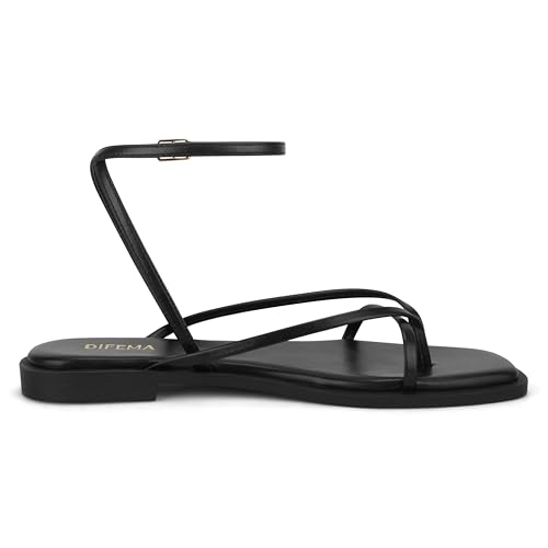 Womens Flats Sandals Square Toe Strappy Ankle Strap Flats3