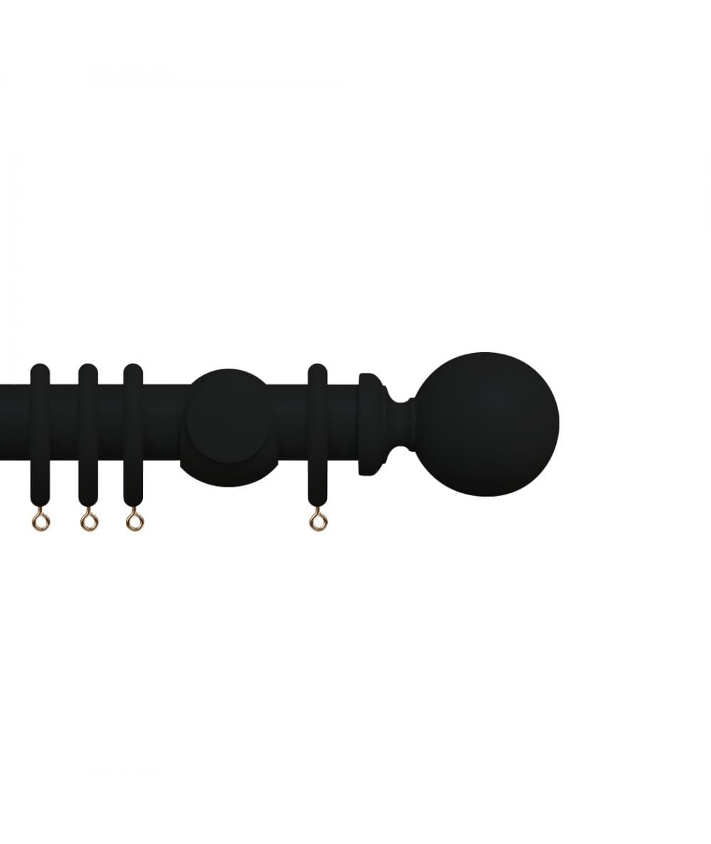 Premium 35mm Wooden Curtain Pole Set - Coal Black 115cm