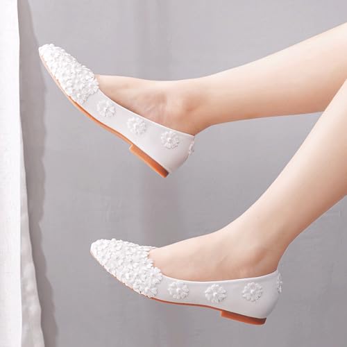 Chaussures de ballet plates blanches en dentelle bout fermé taille 41
