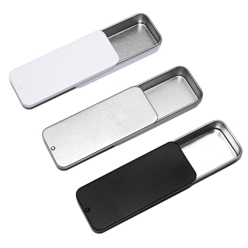 Image of 3 Pack Metal Tin Box Containers, Small Metal Box 3.15 x1.34x0.4 Inch, Empty Mini Container for Candies, Jewelry, Pills, Needles (Blackx1 /Silverx1 /Whitex1)