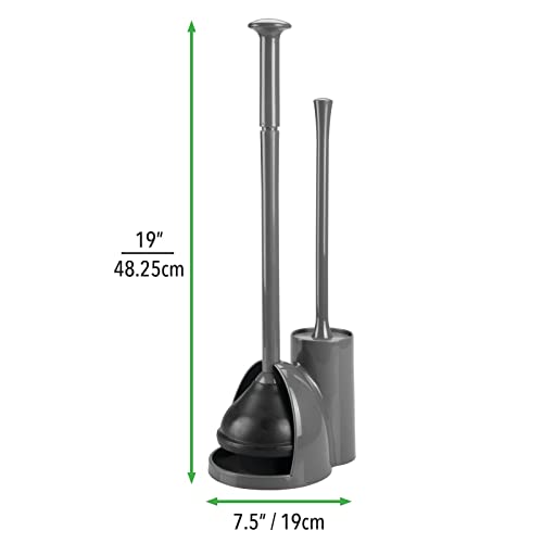 Image of mDesign Hidden Plunger and Brush Set for Toilet Bowl - Combo with Holder Caddy - Modern Toilet Brush and Plunger Set - Aura Collection - Charcoal Gray