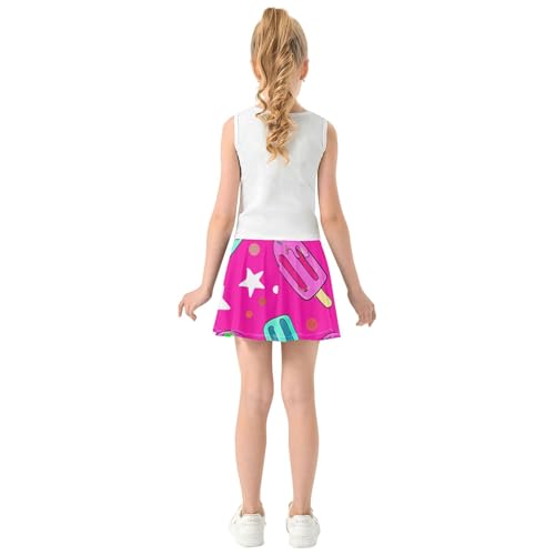 2 in 1 Girls Skorts Athletic Shorts Kids Tennis Skirts Flowy Skort Cartoon Ice Cream 4t4