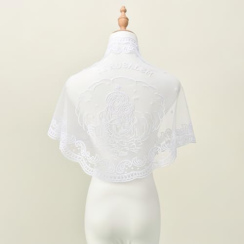 Our Lady of Virgin Mary Shawl Wrap Lace Triangle Scarf Hollow Mesh Embroidered Scarves Jerusalem Hijab Headscarf4