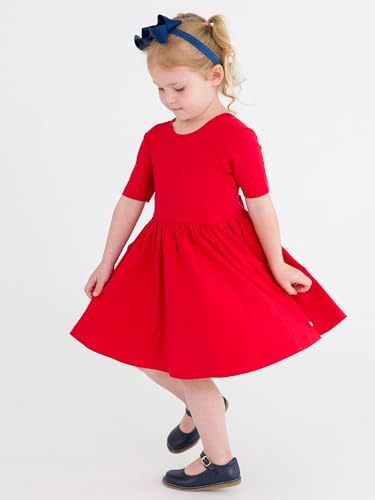 RuffleButts Red Knit Short Sleeve Twirl Dress - 83