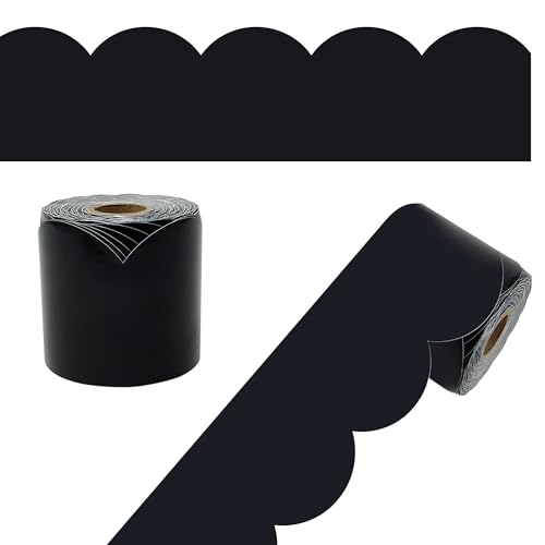 Carson Dellosa 65Ft of Black Bulletin Board Borders, 1 Roll of Scalloped Trim for Rolling Whiteboard, Cork and Posterboard, Party, Office Decorations, and Classroom Decor