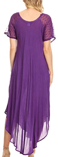 Image of Sakkas Egan Long Embroidered Caftan Dress /Cover Up with Embroidered Cap Sleeves