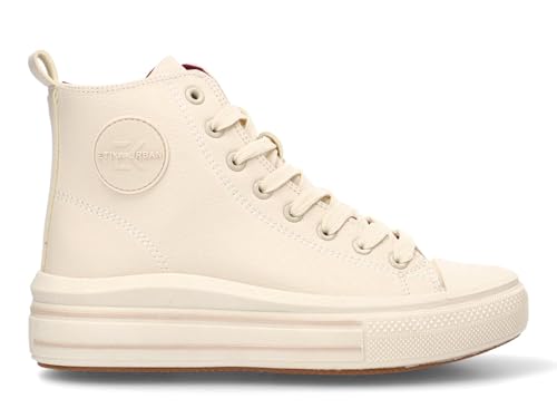 Etika Zapatillas de Plataforma para Mujer, Botas Deportivas Altas de Estilo Baloncesto con Doble Suela, Sneaker de Piel Sintética, Modelo 52440 Beige - 39