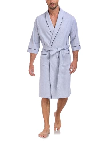 Image of COLORFULLEAF 100% Cotton Men's Bathrobes Summer Kimono Short Sleeve Lightweight Soft Breathable Spa Robe for Men