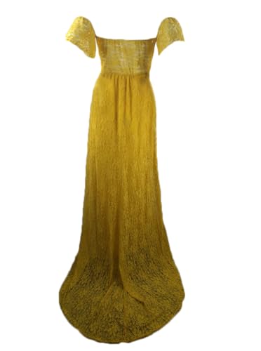 Image of Maternity Photography Props Floral Lace Dress Fancy Pregnancy Gown for Baby Shower Photo Shoot (S, Mustard)