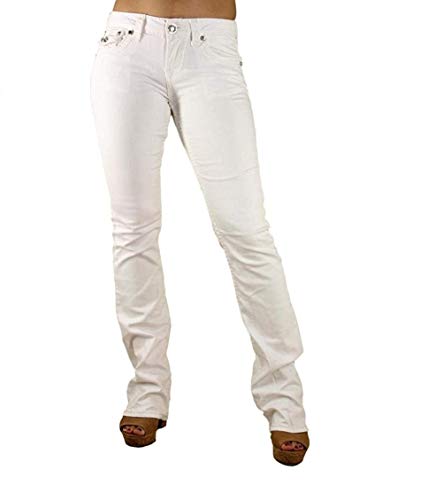 Classic Rhinestone Studded White Denim Bootcut Jeans2