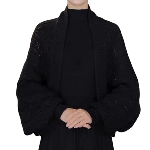 Knitted Shawl Coat, Fashion Lightweight Hollow Out Knit Wrap Cardigan, Slouchy Knitted Shawl Cover-Up with Sleeves