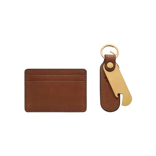 Image of Fossil Men's Steven Leather Card Case & Keyfob Gift Set Wallet, Medium Brown (Model: MLG0791210)