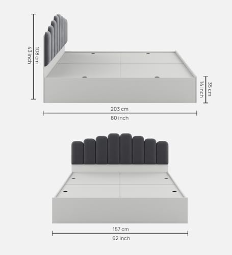 Image of Castle Queen Size Box Bed, Engineered Wood, Grey Finish | Durable & Elegant | Knock-Down Delivery