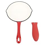 Sartén de hierro fundido esmaltado, 16 cm, esmalte de hierro fundido rojo, doble capa, superficie antiadherente, mango largo, sartén de esmalte grueso para restaurante familiar