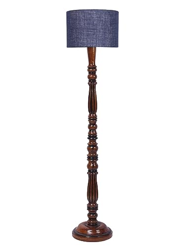 Image of Jute Modern Floor Lamp with Wooden Base - Height 56 Inches | Modern & Fashionable Standing Lamp for Living Room, Bedroom & Office | Stylish Home Decor Lighting in Elegant Blue Shade