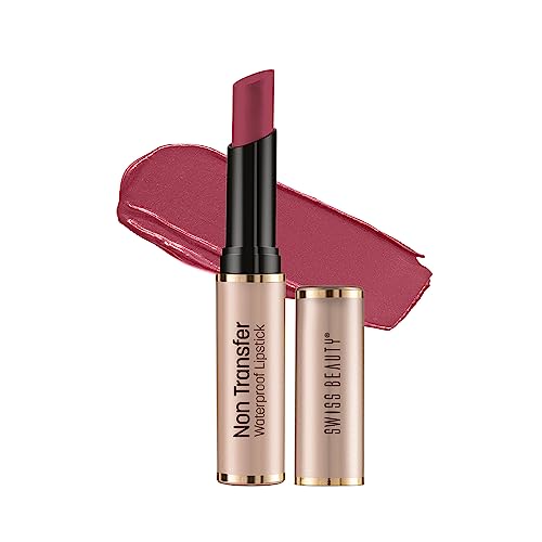 Swiss Beauty Non-Transfer Waterproof Lipstick with Jojoba Seed Oil | Matte Finish | Long-Lasting | Highly Pigmented | Shade- Roseate, 3gm