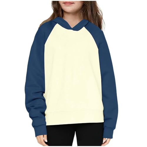 Girls Long Sleeve Hoodie Boys Casual Crewneck Cute Pullover Tops Kids Lightweight Color Block Sweatshirt 4-12 Y