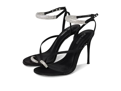 Steve Madden Womens Tia Heeled Sandal Black Satin Rhinestone 7.5