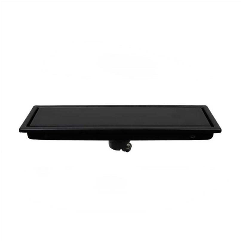 Odpływ podłogowy 50 x 10 cm matowy czarny 304 odpływ podłogowy ze stali nierdzewnej łazienka płytka wkładka prysznic szybki odpływ niewidoczny odpływ podłogowy